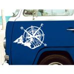 Sticker Dizayn Pusula ve Dağ Sticker - 4x4 Off Road Pickup - Araba Oto Motosiklet Karavan Sticker 00268 - 20x15 Cm - Beyaz