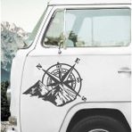 Sticker Dizayn Pusula ve Dağ Sticker - 4x4 Off Road Pickup - Araba Oto Motosiklet Karavan Sticker 00268 - 25x19 Cm - Gri