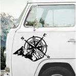 Sticker Dizayn Pusula ve Dağ Sticker - 4x4 Off Road Pickup - Araba Oto Motosiklet Karavan Sticker 00268 - 80x61 Cm - Siyah