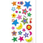 Sticker Kabartmalı Stiker Çıkartma Etiket (LRX006)-18x9 cm- Desenli Yıldızlar Ay