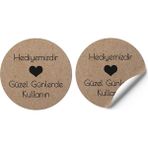 Sticker Kuşe (3X3CM) 100 Adet Yuvarlak Kesim -Hediyemizdir Kraft Görünümlü
