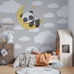 Sticker Master Uyuyan Panda Beyaz Yıldızlar ve Bulutlar Dekoratif Bebek Çocuk Odası Duvar Sticker Oto Motor Pc Etiket - 145 x 46 cm - Renkli