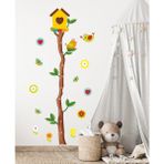 Sticker Sepetim Ağaç Dalı Boy Ölçer, Kuş Yuvası, Kuşlar, Kelebekler Çocuk Odası Dekoratif Duvar Dolap Sticker