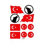 Sticker Seti Türk Bayrağı Kurt Ekipman Kask Motorsiklet 01 Nötr