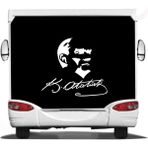 Sticker Usta Atatürk Silüet Atatürk Imza Sticker Araba Oto Motosiklet Karavan Sticker 00619 - 50x44 Cm - Beyaz