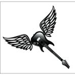 Sticker Usta Kanatlı Gitar Müzik Music Sticker 00809 Siyah 14 x 11,5 cm