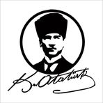 Sticker Usta Mustafa Kemal Atatürk Portre ve Imza Sticker Siyah 23x22 40 x 38 cm
