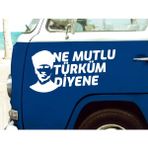 Sticker Usta Ne Mutlu Türküm Diyene Atatürk Silüet Ata Gazi Mustafa Kemal Sticker - Araba Oto Motosiklet Karavan Cam Sticker - 02505 - Beyaz - 25x12 Cm