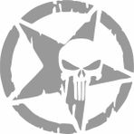 Sticker Usta Punisher Kurukafa Askeri Yıldız Araba Oto Motosiklet Karavan Sticker 00473 - 15x15 Cm - Gri