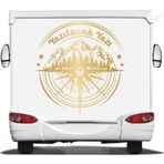 Sticker Usta Pusula Dağ Orman 4x4 Offroad Adventure Araba Karavan Sticker 00081 Altın 120x116 Cm