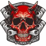 Sticker Usta Şeytan ve Motosiklet Sticker 00516 - 15x14 Cm - Renkli