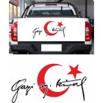 Sticker Usta Türk Bayrağı ve Atatürk Gazi Mustafa Kemal Imza Araba Oto Motosiklet Karavan Sticker 00006 - 25x13 Cm - Renkli