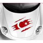 Sticker Usta Yırtıklı Türk Bayrağı Araba Oto Motosiklet Karavan Sticker 00034 - 18x13 Cm - Renkli