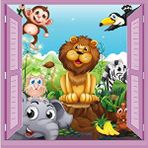 Stickerart Çocuk Odası Bebek Odası Pencere Poster Duvar Kağıdı Hayvanlar Alemi Çok Renkli