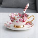 Stil 5 Lüks Kemik Çini Kahve Fincan Tabağı Kaşık Ingiliz Porselen Çay Tumbler Boyalı Çiçek Kuş Seramik Cafe Kupa Drinkware Hediye (Yurt Dışından) - 1 Adet - Renkli - 1 lt