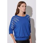 Stil Diva Bisiklet Yaka Yarım Kollu Taş İşlemeli Beli Lastikli Bluz 110694