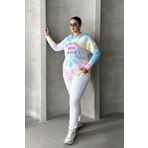 Stil Diva Büyük Beden Batik Desenli Kapüşonlu Baskılı İnce Sweatshirt 303144