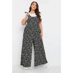 Stil Diva Büyük Beden Çiçek Desenli Maxi Tulum 137986 Kolsuz Bol Paça Dokuma Askıları Bağlamalı - Siyah - 44