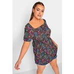 Stil Diva Büyük Beden Düğme Detaylı Kare Yaka Desenli Esnek Bluz 215848