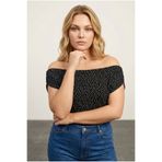 Stil Diva Büyük Beden Düşük Omuz Kolları Drapeli Puantiye Desenli Bluz 303353