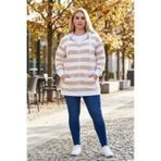 Stil Diva Büyük Beden Kapüşonlu Fermuarlı Çizgili Uzun Kollu Sweatshirt 302937