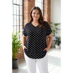 Stil Diva Büyük Beden Kısa Kollu V Yaka Puantiyeli Bluz 303497
