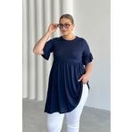 Stil Diva Büyük Beden Kol Detaylı Beli Lastikli Pileli Tunik T-shirt T42