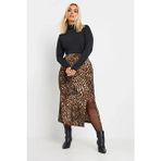 Stil Diva Büyük Beden Leopar Desenli Midi Boy Etek 303706 Beli Lastikli Rahat Dokuma Kumaş - Kahverengi - 42