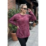Stil Diva Büyük Beden Uzun Kollu Bisiklet Yaka Önü Cepli Desenli Sweatshirt 106-78