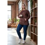 Stil Diva Büyük Beden Uzun Kollu Bisiklet Yaka Önü Cepli Desenli Sweatshirt 106-79