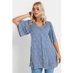 Stil Diva Büyük Beden V Yaka Kısa Kollu Eteği Bollaşan Desenli Bluz 303624