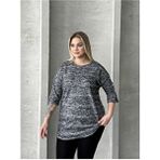 Stil Diva Kadın Büyük Beden Yarım Kollu Düğme Detaylı Yumuşak Dokulu Kazak Desenli 302987 - Gri - 48