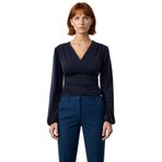 Stil Kadın Animal Baskı Yeşili Büzgü Drape Detaylı Kollu Esnek Bluz Regular Slim Kalıp Balon Kol_Lacivert-M