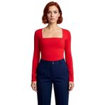 Stil Kadın Büzgü Drape Detaylı Vücuda Oturan Bluz Regular Örme Slim Kalıp_Kırmızı-M