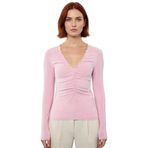 Stil Kadın Büzgü Drape Detaylı Vücuda Oturan Esnek Bluz Regular Örme Slim Kalıp_Pudra-XS