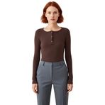 Stil Kadın Çıtçıtlı Fitted Vücuda Oturan Fitilli Esnek Bluz Regular Örme Slim Kalıp_Açık Kahverengi-XS