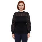 Stil Kadın Dantelli Bluz Regular Örme Regular Kalıp Büyük Beden_Siyah-4XL
