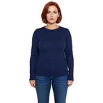 Stil Kadın Fitilli Bluz Crop Örme Fitted Kalıp Büyük Beden_Lacivert-4XL