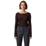 Stil Kadın Fitted Vücuda Oturan Dokulu Tül Esnek Bluz Regular Örme Slim Kalıp_Kahverengi-L