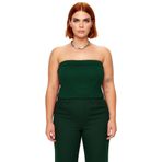 Stil Kadın Straplez Bluz Crop Örme Fitted Kalıp Büyük Beden_Zümrüt Yeşili-XL