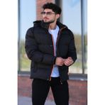 Stil Kombin Çıkarılabilir Kapşonlu Armalı İçi Kürklü Şişme Mont 2911_50213 - Siyah - 2XL