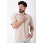 Stil Kombin Çizgili Yakalı Yarım Fermuar Oversize Tişört STU-2473_30464 - Bej - XL