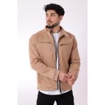Stil Kombin Göğüs Fermuarlı Hakim Yaka Süet Mevsimlik Mont PLDP 2904_60061 - Bej - XL