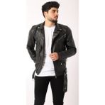 Stil Kombin Kuzey Beli Kemerli Suni Deri Ceket Erkek Slim Fit Siyah Polyester Düz Desenli