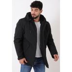Stil Kombin Sporlikra Kumaş Tasarım Kışlık Mont Pldp 3013_50458 Siyah Erkek Slim Fit Kapüşonlu