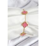 Stil Love 316L Çelik Gold Zincir Pembe Yonca Renk Bileklik