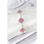Stil Love 316L Çelik Gümüş Zincir Pembe Renk Yonca Bileklik