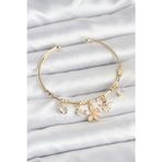 Stil Love Çiçek ve Kelebek Charmlı Gold Renk Pirinç Kadın Bileklik