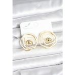 Stil Love Pirinç Gold Renk Beyaz Mineli Geometrik Gül Model Kadın Küpe