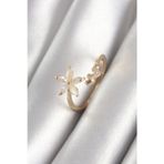Stil Love Pirinç Gold Renk Zirkon Taşlı Çiçek Model Kalp Detay Kadın Yüzük